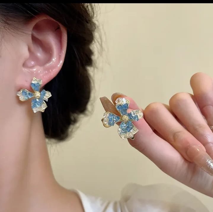 Blue Crystal Bloom Studs
