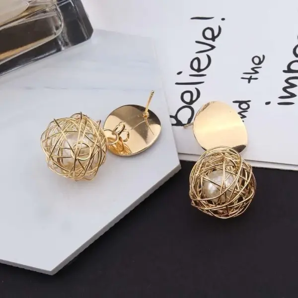 Hover image for Golden Orbit Pearl Earrings