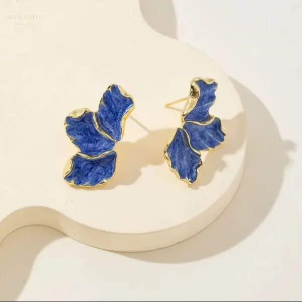 Enamel Leaf Stud- Blue