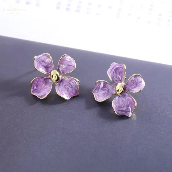 Lavender Enamel Floral Stud
