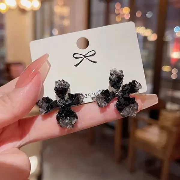 Black Noir Petals Studs