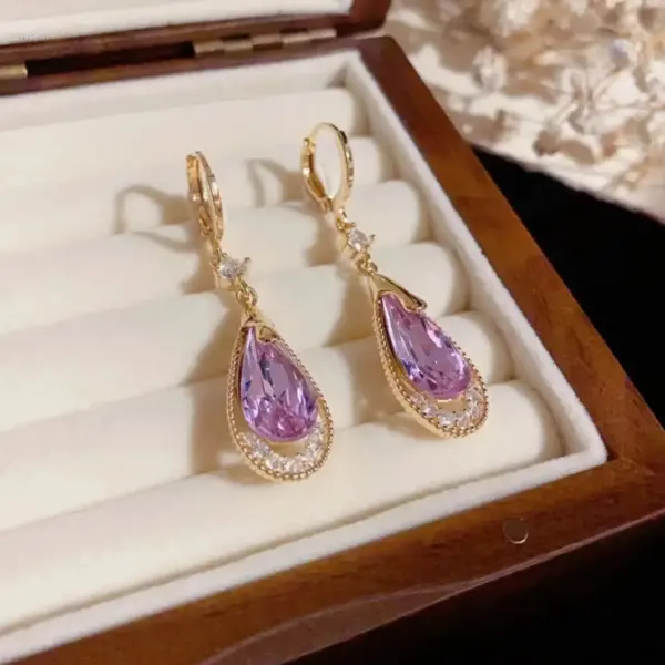 Purple Water Drop Hoops