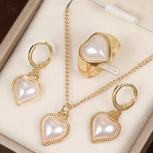 Gold And Pearl Heart Jewelry Set